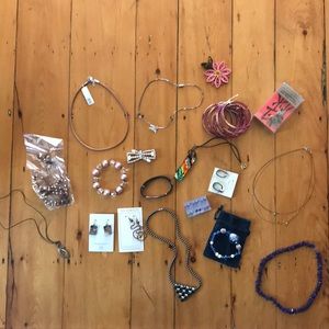 Mixed Bag of necklaces, bracelets, earrings & pins